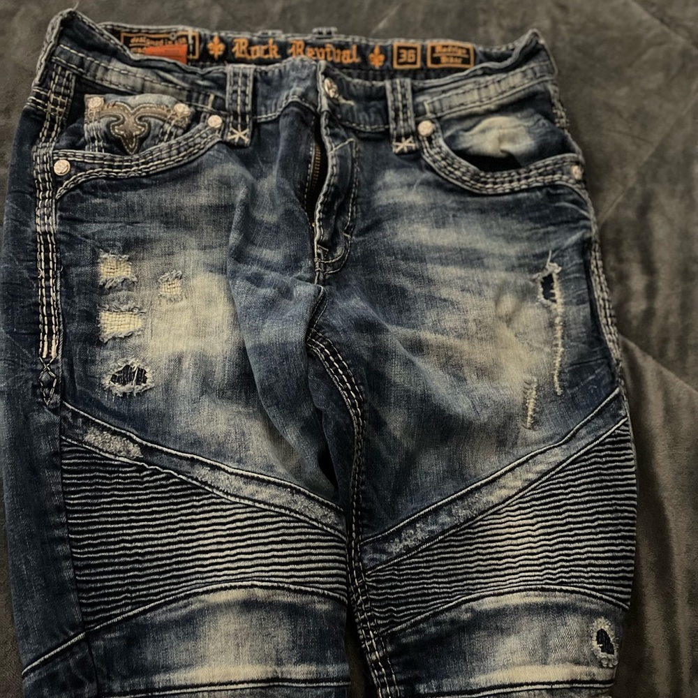 Mens Rock Revival Jeans. Size 36. 32” inseam. Radrigo Biker.